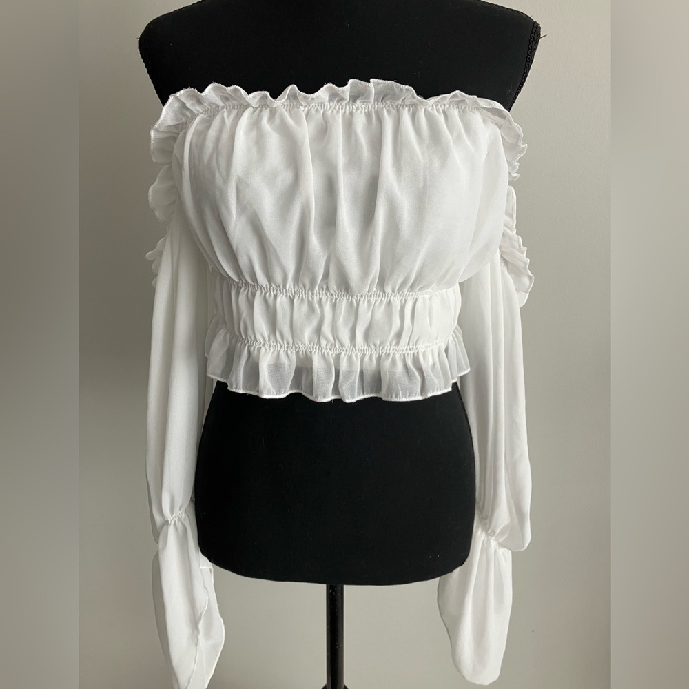 ROMWE White Ruffled Off-Shoulder Blouse